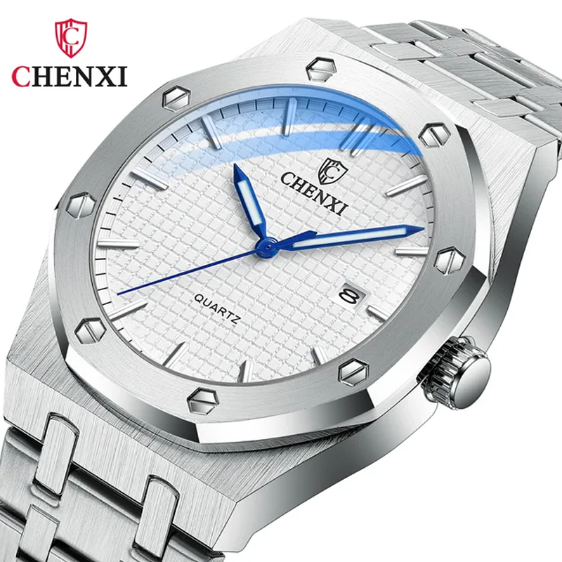 Chenxi CX8248 Stainless Steel Sport Wristwatch Men Luminous Wristwatch (Silver White)